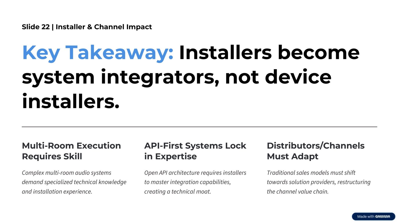 Key Takeaway: Installers become system integrators, not device installers