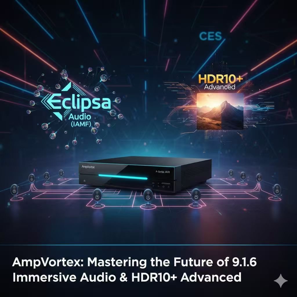 AmpVortex A-Series AVR supporting HDR10+ Advanced and 9.1.6 Eclipsa Audio rendering