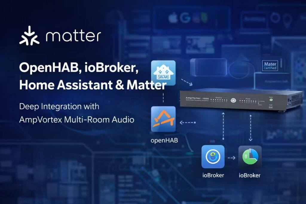 OpenHAB, ioBroker, Home Assistant & Matter: Deep Integration with AmpVortex Multi-Room Audio