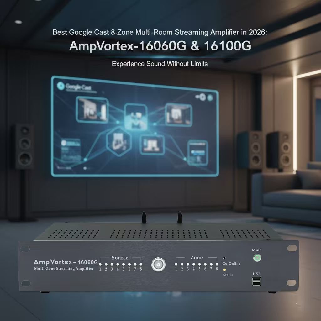 Best Google Cast 8-Zone Multi-Room Streaming Amplifier in 2026: AmpVortex-16060G & 16100G