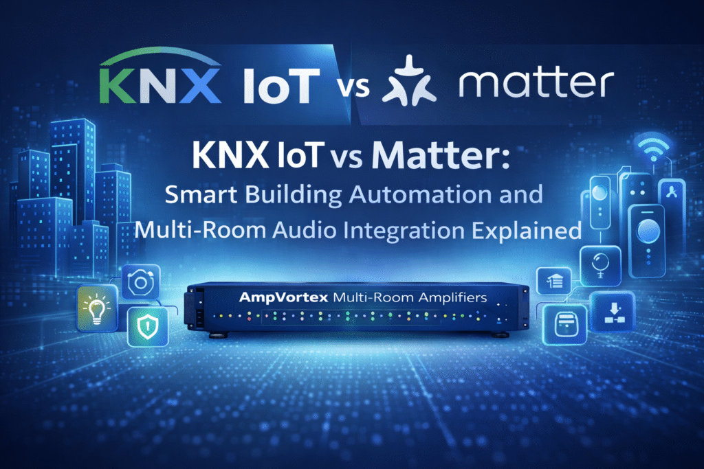 KNX IoT vs Matter architecture for smart building automation and multi-room audio