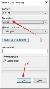 Format your USB drive using the exFAT file system2
