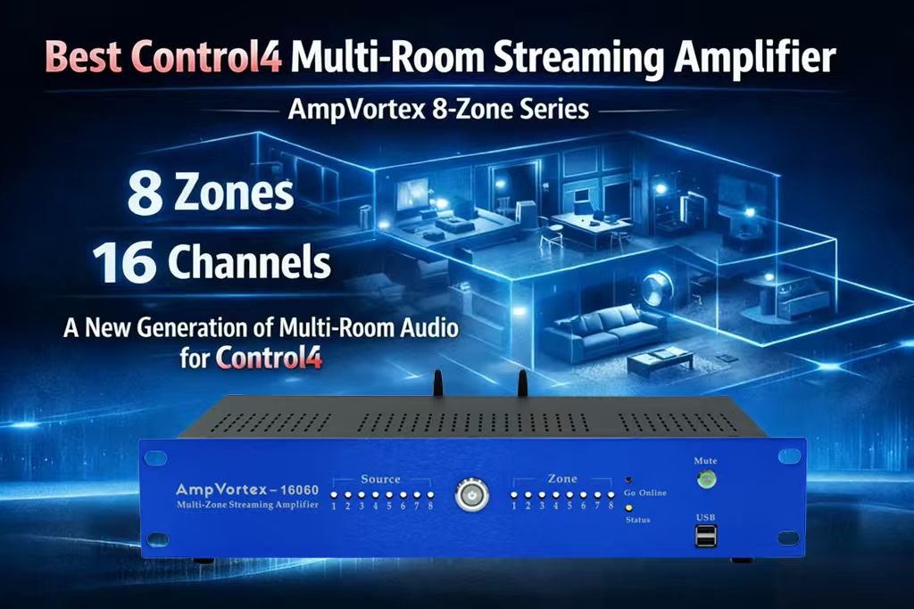 Best Control4 Multi-Room Streaming Amplifier | AmpVortex 8-Zone Series (16060 / 16100 / 16200)