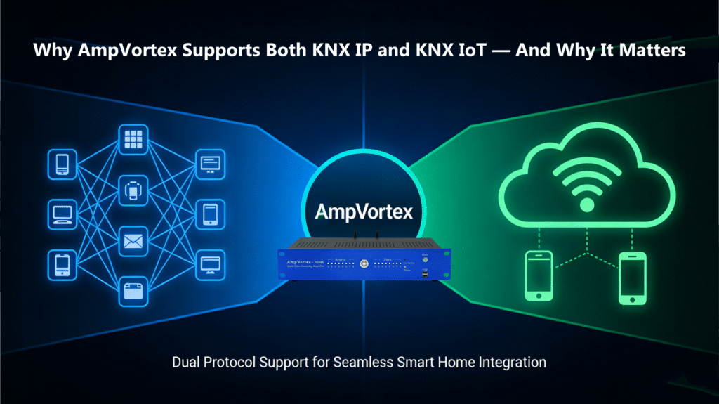 Why AmpVortex Supports Both KNX IP and KNX IoT — And Why It Matters