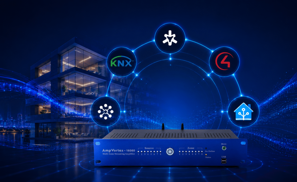 The Automation Journey of AmpVortex One Multi-Room Audio Platform for KNX, Control4, Matter, Home Assistant and Beyond
