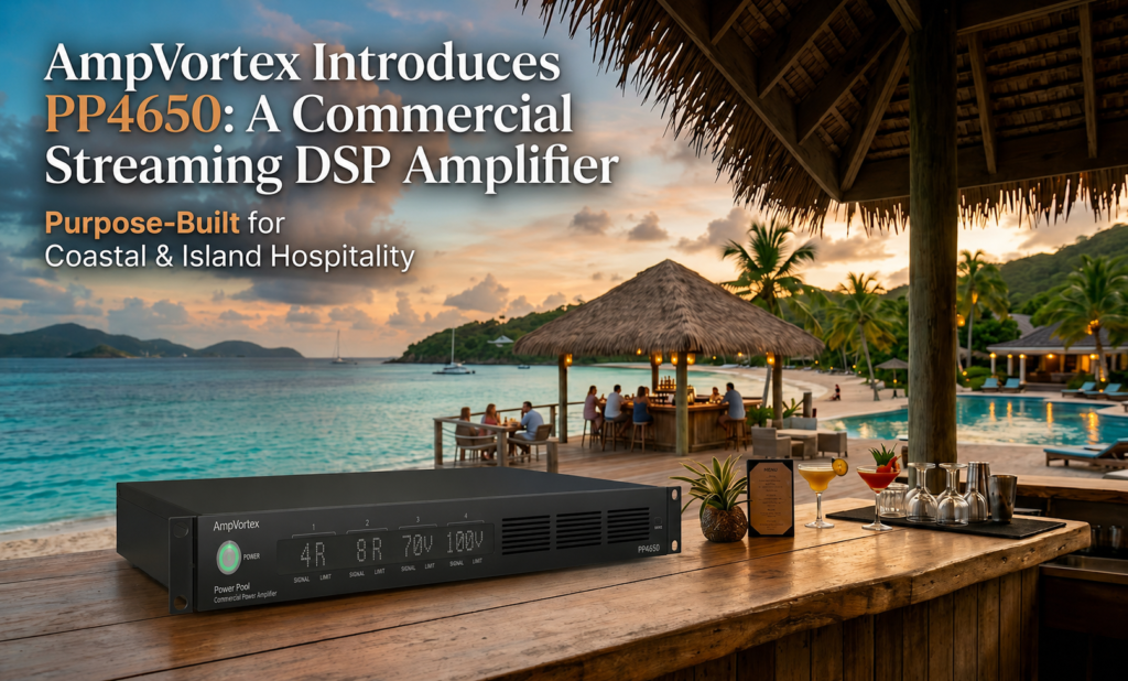 AmpVortex Introduces PP4650: A Commercial Streaming DSP Amplifier Purpose-Built for Coastal and Island Hospitality