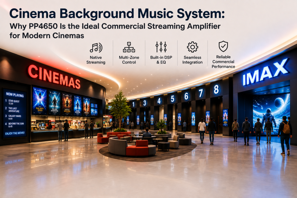 Cinema Background Music System: Why PP4650 Is the Ideal Commercial Streaming Amplifier for Modern Cinemas