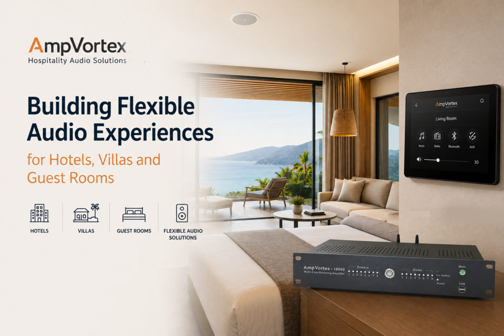 AmpVortex Hospitality Audio Solutions: Building Flexible Audio Experiences for Hotels, Villas and Guest Rooms